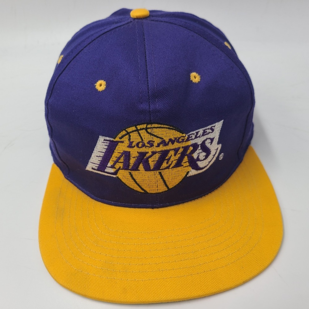 Vintage Los Angeles Lakers Hat Snapback AJD Purple Yellow Green Brim 90s NBA Men